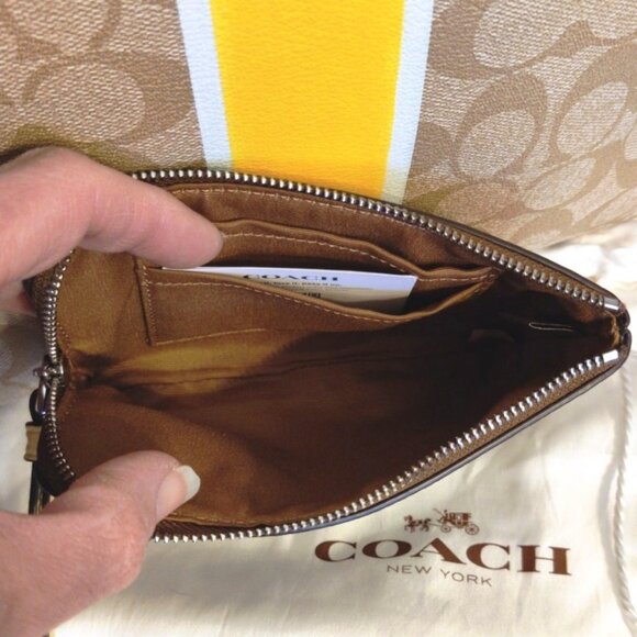 Coach Signature C Stripe Tote & Wristlet in Yellow Double Bundle, EUC - Picture 15 of 15